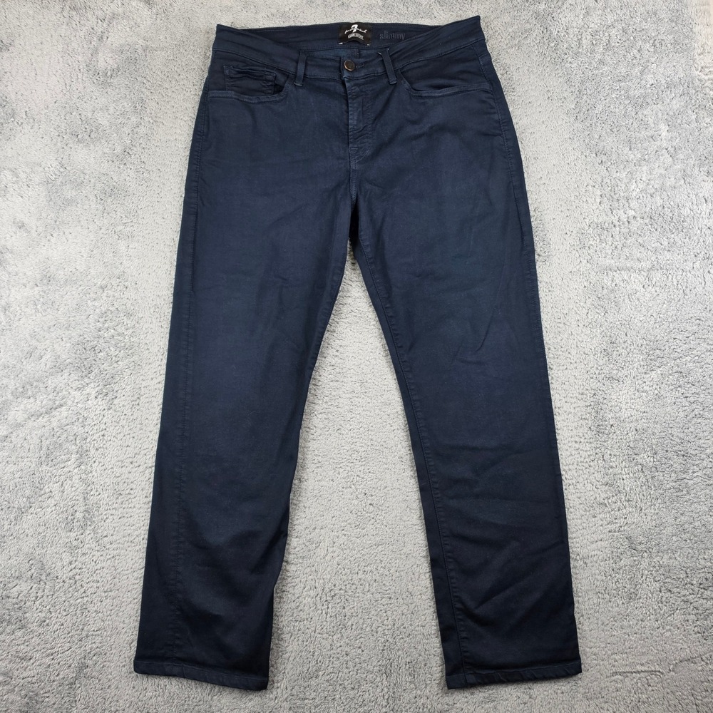 7 For All Mankind Slimmy Luxe Sport Jeans Mens 34 Navy Blue Slim Fit Dark Wash